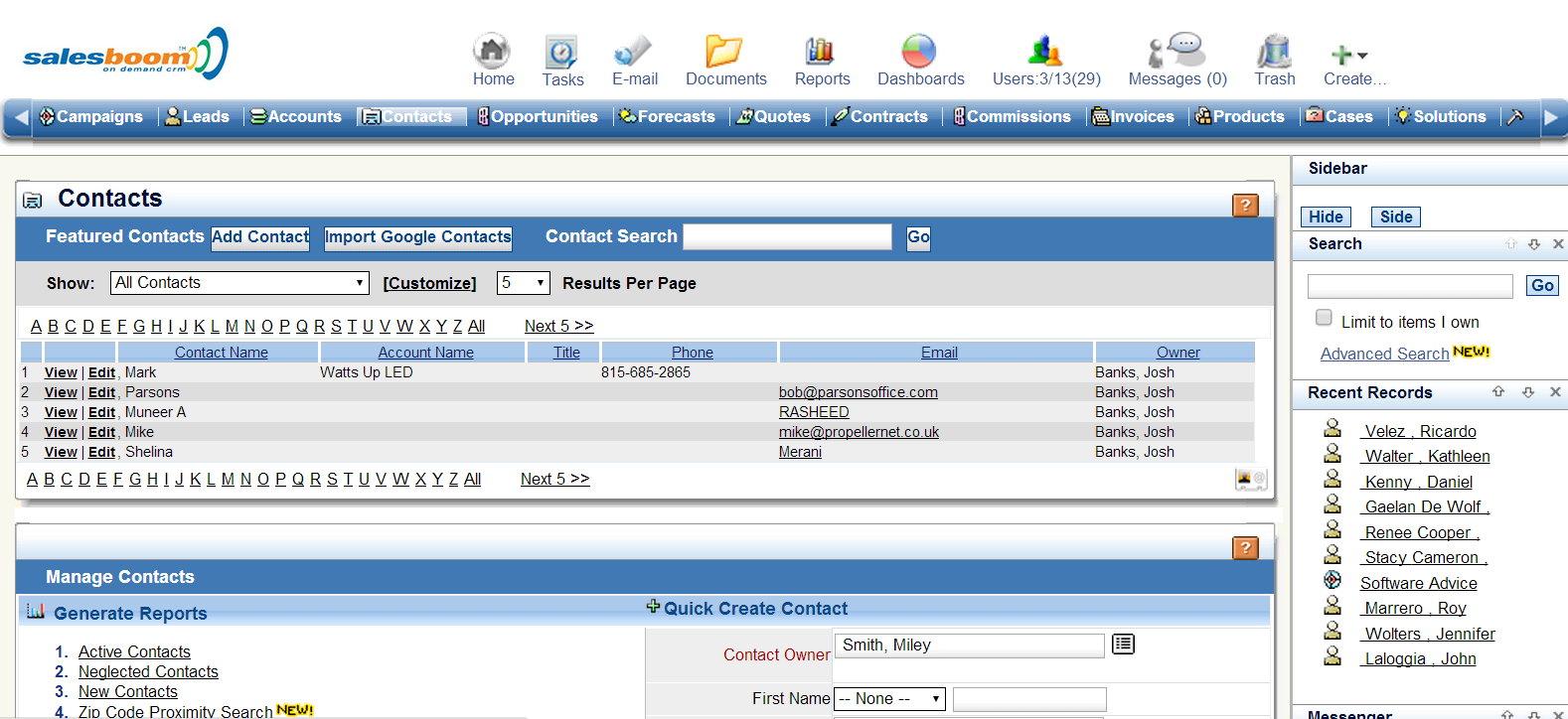 Sales Contacts Screenshots | Salesboom Cloud CRM